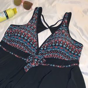 Black, tribal print Tankini Top and matching short